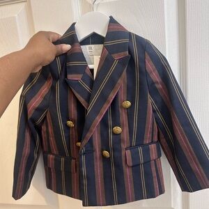 Banana Republic Navy Striped Double-Breasted Blazer with Burgundy & Gold